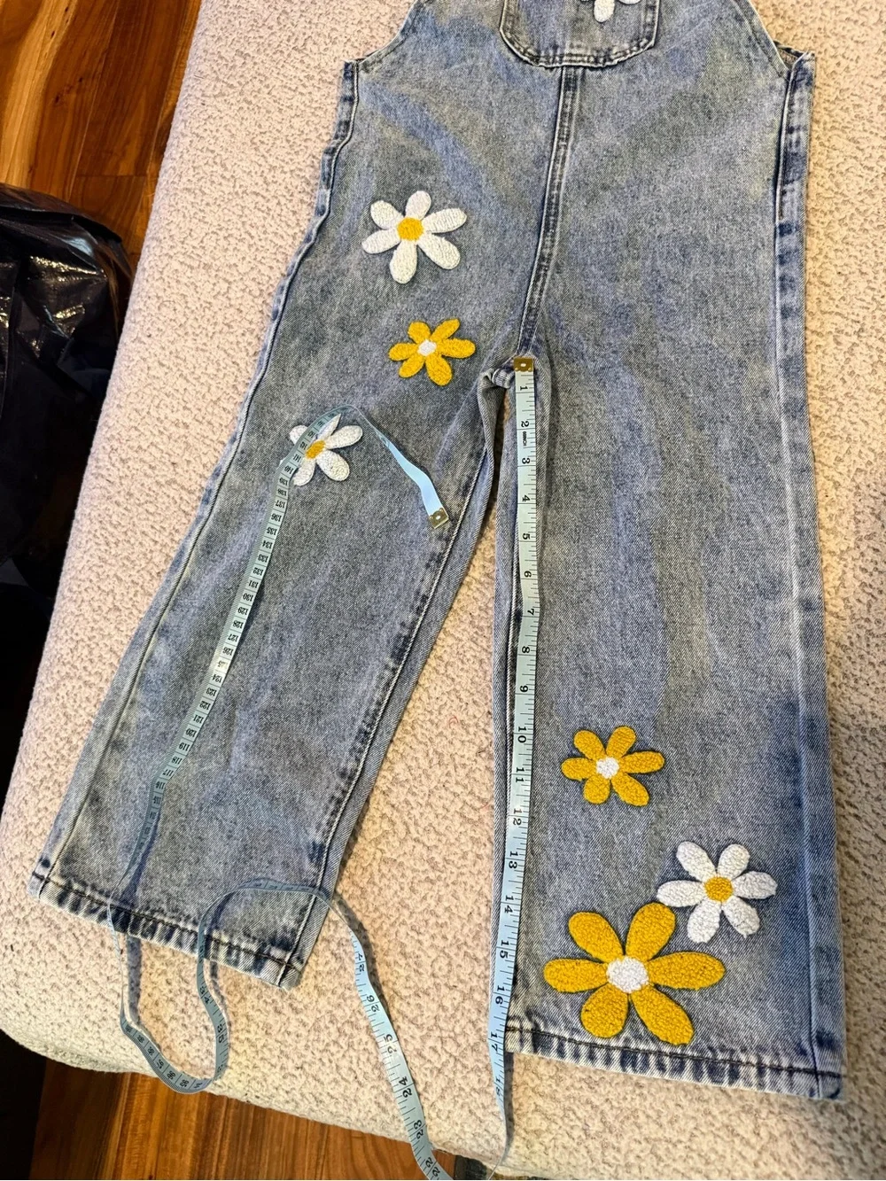 🌼Girls Floral Embroidered Denim Jean Overalls Size 7Y Wide Leg Boho Daisy NWT🌼